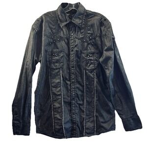 VTG Y2K Roar Affliction Men Med. Shirt Long Sleeve Pearl Snap Studs Embroidery